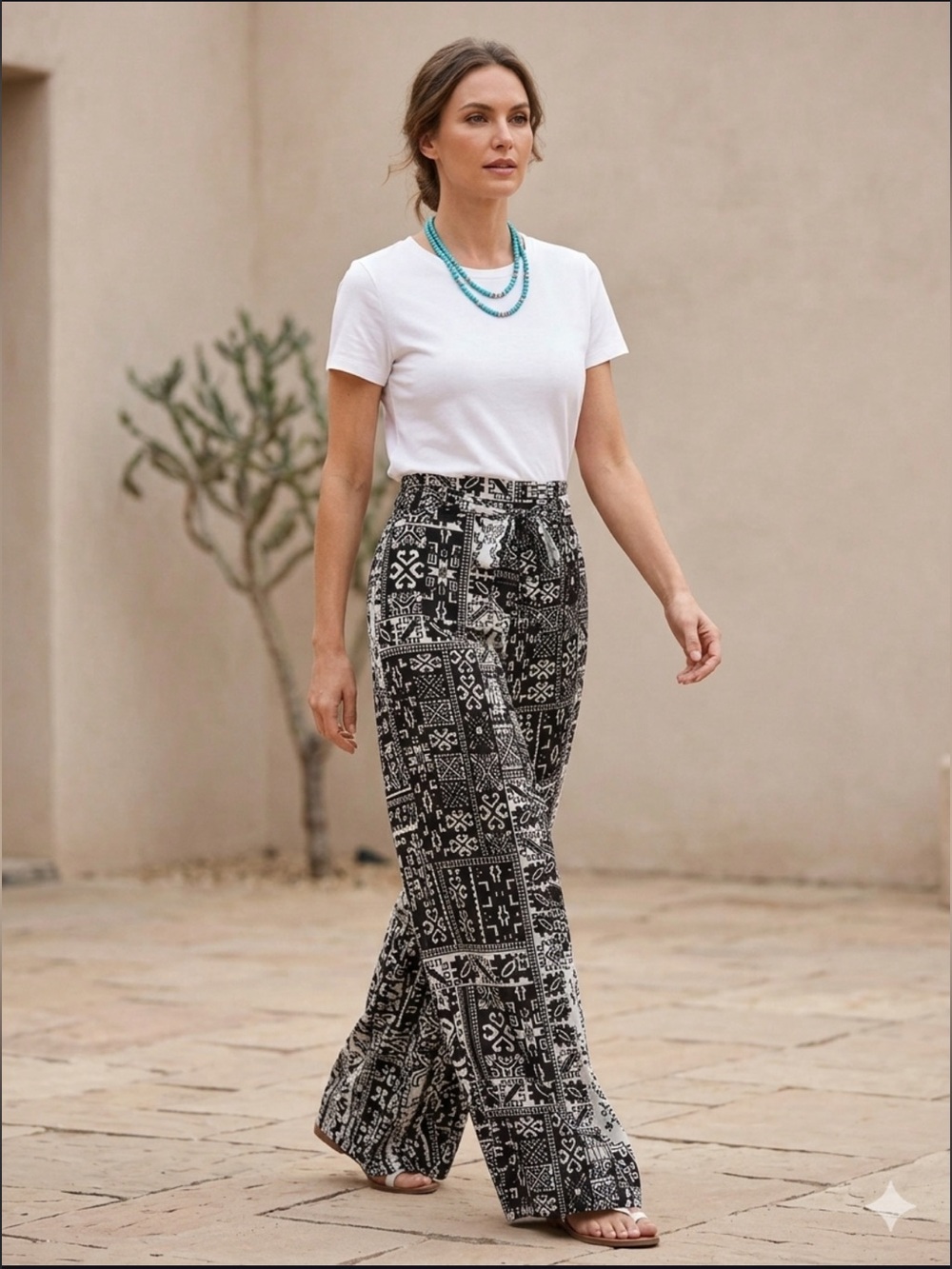 Truth NYC Sheer Black and White Boho Wide Leg Palazzo Pants- Small